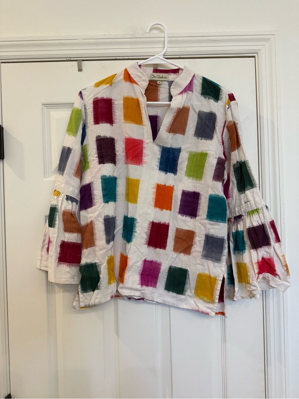 De Castro Tuckernuck Rainbow Color Block Parampara Shirt Blouse Top Sleeve sz M - Picture 5 of 7